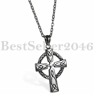 Men's Stainless Steel Large Irish Knot Celtic Cross Pendant Chain Necklace 22  • $9.99