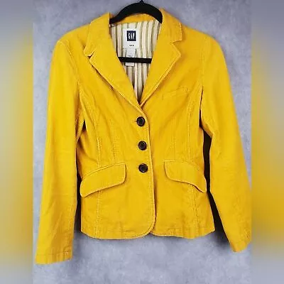 Gap BLAZER Women 1 MUSTARD YELLOW GOLD Corduroy LINED 3-Button ACADEMIA Preppy • $35