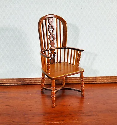 Dollhouse Chair Windsor Fiddleback Walnut Finish Wood 1:12 Miniature Furniture • $23.99