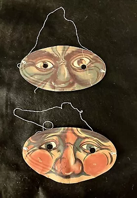 2 Vintage Victorian Style Halloween Paper Flat Masks Marked FOREIGN 6” X 3.5” • $30