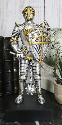 Medieval Eagle Heraldry Knight Crusader Le Fleur Shield And Mace Flail Figurine • $35.99