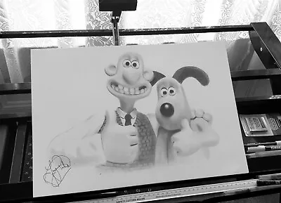 Wallis And Gromit Hand Drawn A3 Size Pencil Art Print TV Comedy Fan Wall Canvas  • £20