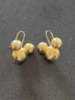 Vintage Disney Mickey Mouse Pierced Dangle Earrings Gold Tone A418 • $18