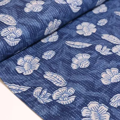 Cotton Voile Fabric - Sashiko Indigo Hand Block Print  - Dress Fabric • £6.49