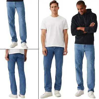 Mens EX M&S Straight Leg Jeans Blue Denim Basic Casual Regular Fit Trousers  • £15.99