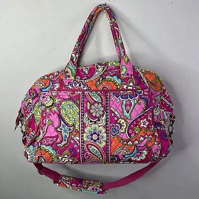VERA BRADLEY Pink Swirls Paisley Weekender Travel Gym Duffle Bag 17.5 X 13 • $30