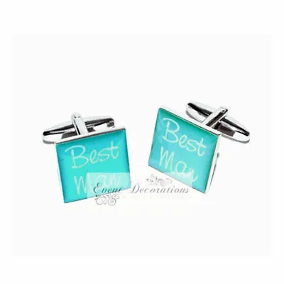 Turquoise Square Cufflinks Wedding Cuff Link Groom Best Man Usher Etc • £3.14