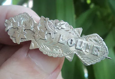 Victorian Stg. Silver Name Brooch H/m 1900 -  LOUIE  Or  Louis  Louise  Louisa • £68.99