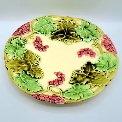 Vintage Czechoslovakia Majolica Dinner Plate Grapes Leaves Wall Decor 11.25” • $26.40