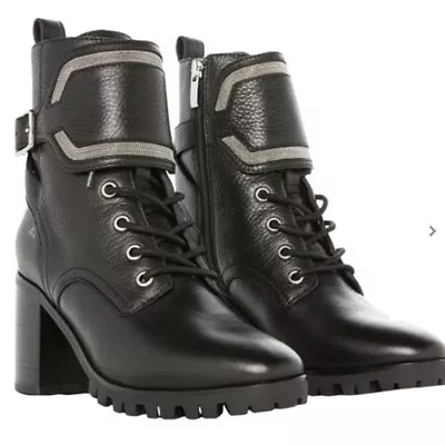 NIB Paige Daphne Black Leather Combat Military Style Boots Size 8 • $75