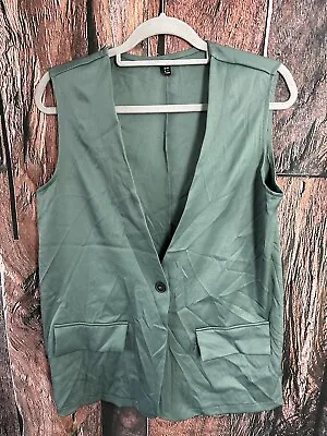 Shein Essnce Solid Single Button Long Vest Blazer DarK Green Women Size S • £7