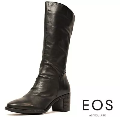 Eos Leather Calf Mid Heel Boots With Zip EOS Footwear Portugal Serafina Black • $239.90