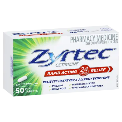 Zyrtec Rapid Acting Hayfever & Allergy Relief 50 Mini Tablets 24 Hour Relief • $44.34