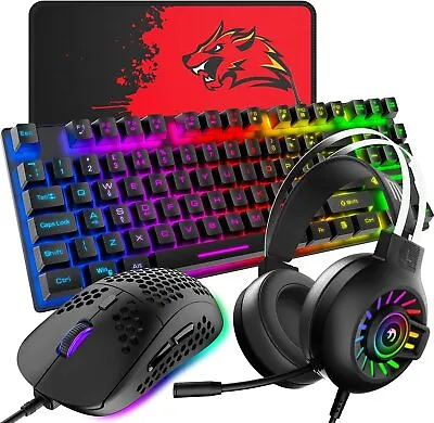 $68.86 • Buy Gaming Keyboard Mouse And Headset & Mat Combo Rainbow Backlit Lightweight 3.5mm
