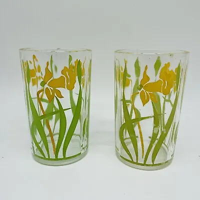 Pair Of Vintage Hazel Atlas Swanky Swig Juice Glass-Yellow Daffodils • $17.90