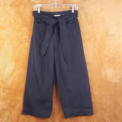 VINCE Womens Pants Size 2 Black Tie Front Wide Leg Crop Ankle Trouser • $32.16