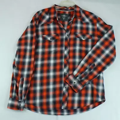 Label Of Graded Goods Shirt Men's Large Orange Plaid Long Sleeve Pearl Snap • $17.95