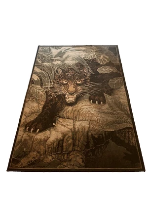 $100 • Buy Vintage 80s Area Rug Tiger Lion Cat Animal Rug 7'5  H   X 5'2  W