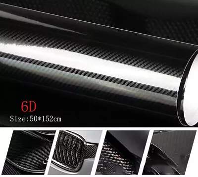 6D 50 X1.52M Gloss Black Carbon Fibre Fiber Vinyl Car Wrap Air Release Film DIY • $24.81