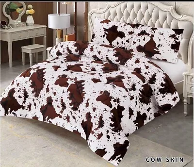 New 3Pc Queen Southwestern Cow Skin Design Super Warm & Soft Sherpa Blanket Set • £48.18