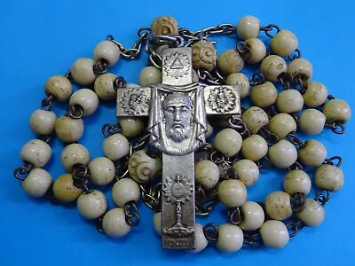 Antique FRENCH NUNS Rosary /  VEIL Of VERONICA Cross  / 1900 French MONASTERY • $52