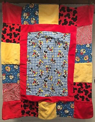 Vintage Mickey Mouse Quilt Blanket Patchwork Disney Minnie Baby Cutter Handmade • $34.95