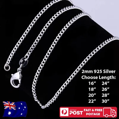 $3.45 • Buy 925 Sterling Silver 2mm Classic Curb Chain Necklace For Pendants - NEW