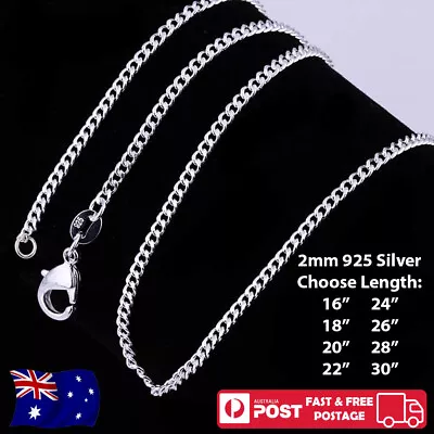 925 Sterling Silver 2mm Classic Curb Chain Necklace For Pendants - NEW • $3.49