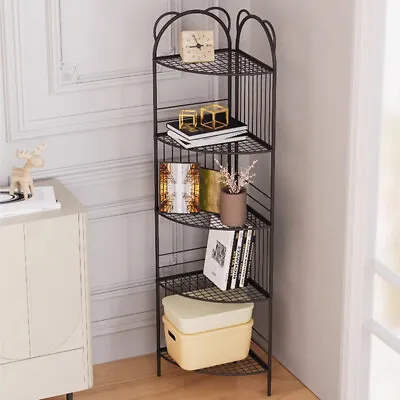 3/5 Tier Fan-Shaped Corner Storage Shelf Metal Bookcase Organiser Shelving Unit • £25.95