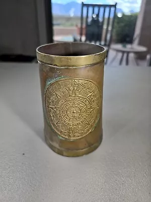 Vintage Mayan Aztec Calendar Copper Hammered Coffee Mug Stein • $19.99