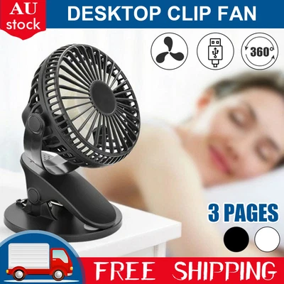 $11.69 • Buy Portable 360° Mini Fan Travel Rechargeable USB Clip On Desk Fan Pram Cot Car AU