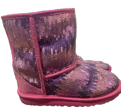 UGG Australia Kids Classic Short Sequin Boots Pink Sparkle Wave Size Youth 3 • $27.20