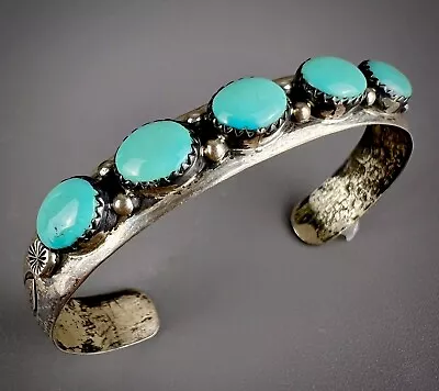 Vintage Zuni Sterling Silver Gem Grade Turquoise Cuff Bracelet • $176