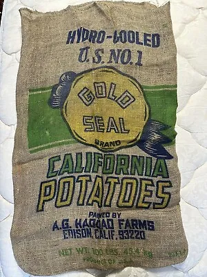 Vintage Lot: 5 Burlap 50 Lb. Potato / Feed Bags - VARIOUS BRANDS/CLEAR GRAPHICS • $25