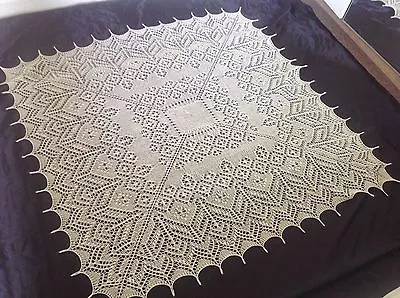 £51.99 • Buy HANDKNITTED BABY SHAWL/BLANKET SHETLAND LACE 100% WOOL 50”x52”