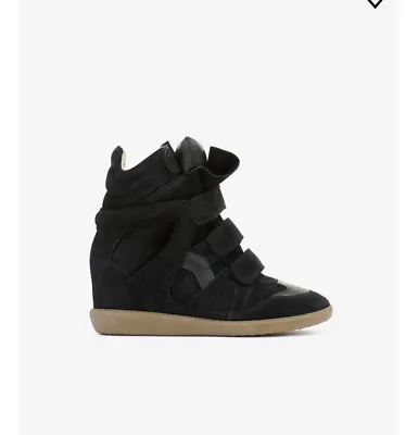 ISABEL MARANT Bekett Wedge Women's Sneakers—Black Suede Calfskin Leather Sz. 38 • $375