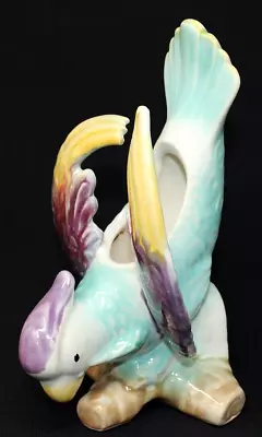 VINTAGE Morton Pottery Cockatoo Ceramic Wall Pocket Vase 8  Tall Purple Teal EC • $17.19