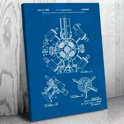 Nuclear Fusion Patent Canvas Print Physicist Gift Plant Blueprint Engineer Gift • $49.95