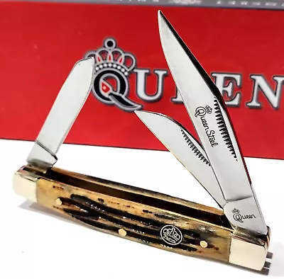 Queen Cutlery Company Stockman Winterbottom Jigged Bone Folding Pocket Knife EDC • $19.95