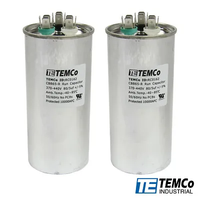 TEMCo 80+5 Uf/MFD 370-440 VAC Volts Round Dual Run Capacitor 50/60 Hz -Lot-2 • $26.03