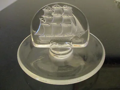 Vintage Lalique Crystal France Clipper Ship Frosted Glass Ring Pin Holder Dish! • $35