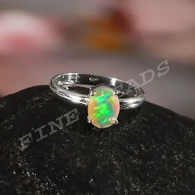 Ethiopian Opal Ring 925 Sterling Silver Multi Fire Natural Opal Vintage RG-647 • $17.71