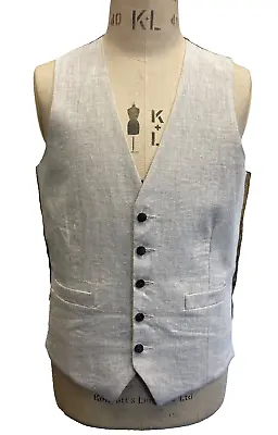 Mens Beige/Natural 100% Linen Waistcoat Size 40R - MADE IN THE UK • £20