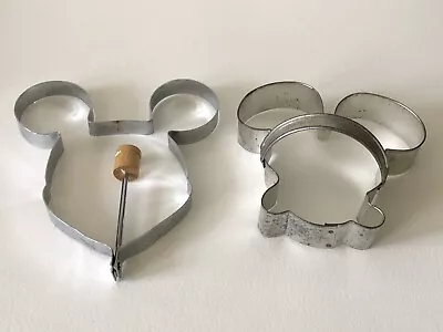 Vintage Large Formed Galvanized Tin Handled Mickey Mouse Head Cookie Cutter X2 • $9.99