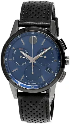 Movado Museum Sport 43mm Chrono Ss Blue Dial Leather Men's Watch 0607561 • $746