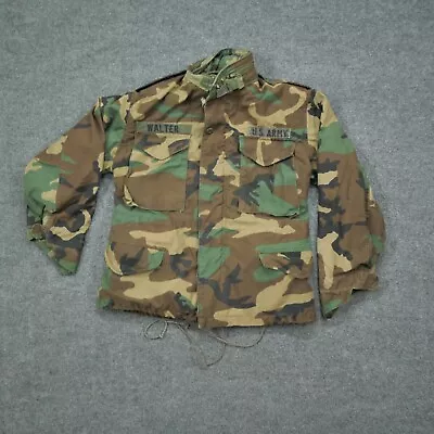 Vintage Army Jacket Mens Small X Short Green Brown Camouflage Coat Cold Weather • $22.77