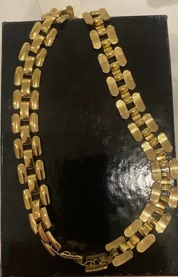 Vintage Trifari Signed Gold Tone Square Link Chain Necklace Articulated Estate • $39.98