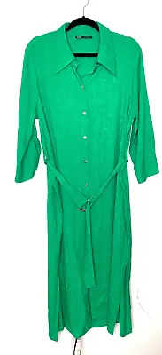Zara Women's Dress Maxi Button Down  Belt Lightweight Green Size XXL • $38