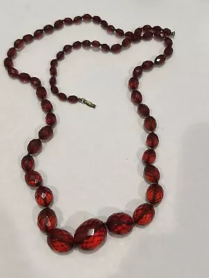 Vintage Cherry Amber Bakelite Faceted Bead Necklace • $99