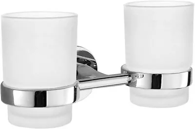 £14.99 • Buy Double Stainless Steel Wall Mounted Frosted Glass Tumbler Toliet Brush Holder 